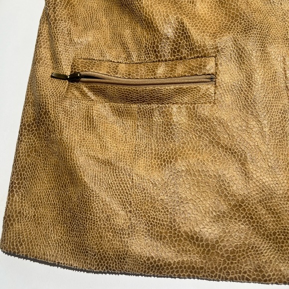 JM Collection Camel Faux Leather Vegan Snakeskin Print Zip Up Jacket w/ Pockets - Picture 5 of 10